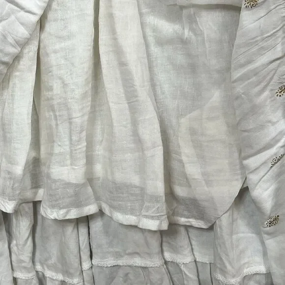 Zury Maxi Dress V-neck Caftan White BOHO Paisley Embroidered Women’s Free Size - Picture 8 of 10